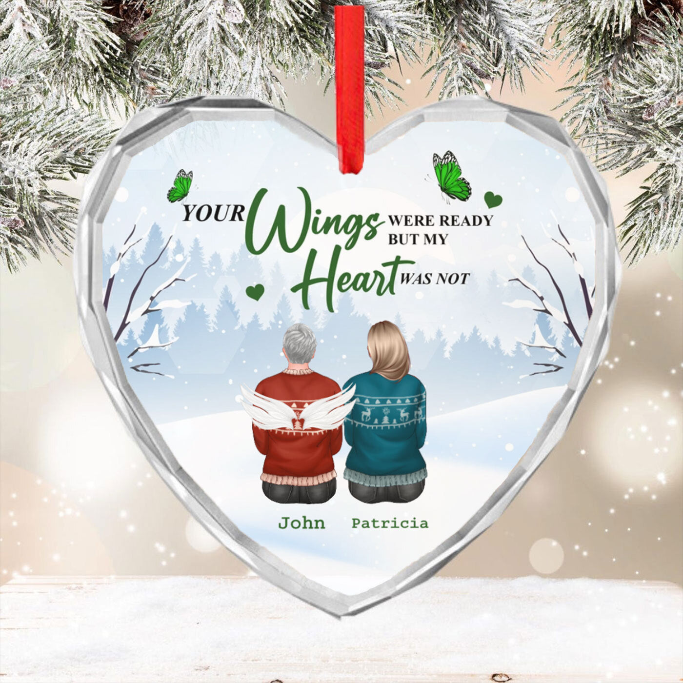 Heartfelt Memorial Christmas Glass Ornament - Your Wings Were Ready